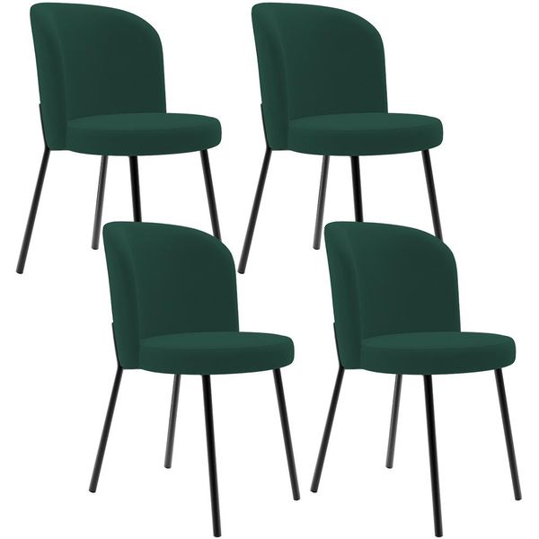 Kit 4 Cadeiras Sala de Jantar Estofada Gavi L02 Suede Verde Musgo - Lyam Decor