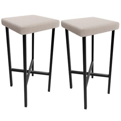 Kit 02 Banquetas Alta Bar Cozinha Sala De Jantar Preto Stella L02 Bouclê Creme - Lyam Decor