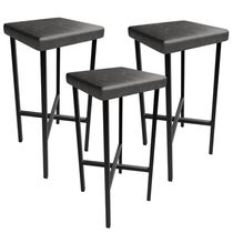 Kit 03 Banquetas Alta Bar Cozinha Sala De Jantar Preto Stella L02 Couríssimo Preto - Lyam Decor