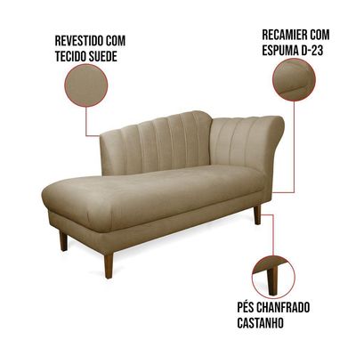 Divã Recife Suede 165 Cm Pés Chanfrado Castanho - D'rossi Cor Marrom Rato