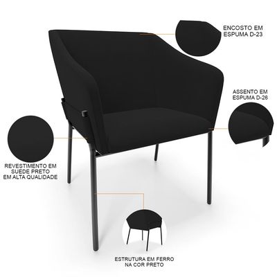 Kit 4 Cadeiras Para Sala de Jantar Estar Living Olívia L02 Suede Preto - Lyam Decor