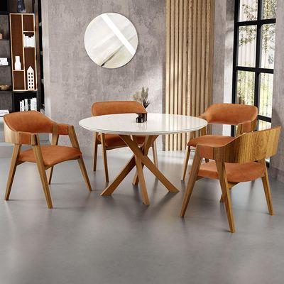 Kit 4 Cadeiras Sala de Jantar Estar Living Estofada Suran L02 Couríssimo Canela - Lyam Decor