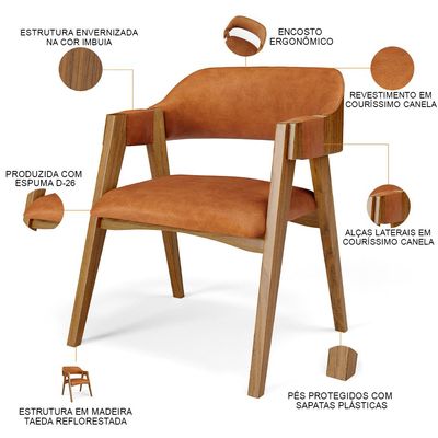 Kit 4 Cadeiras Sala de Jantar Estar Living Estofada Suran L02 Couríssimo Canela - Lyam Decor