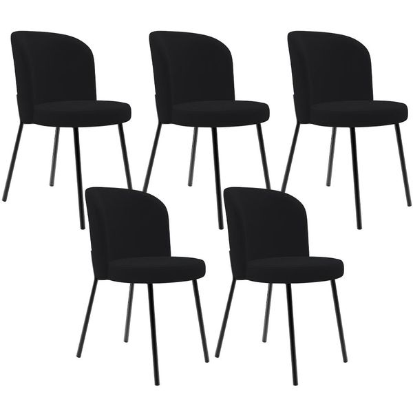 Kit 5 Cadeiras Sala de Jantar Estofada Gavi L02 Suede Preto - Lyam Decor