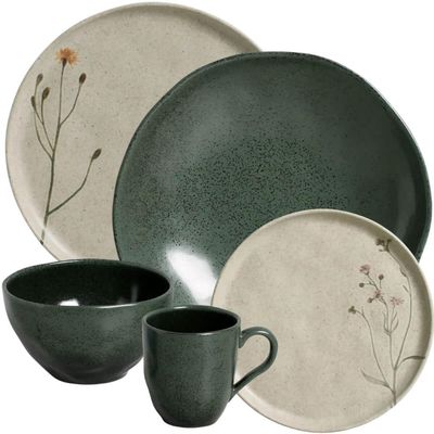 Aparelho de Jantar 20 Pçs Campestre Arauco Porto Brasil Mesa Posta 4 Pessoas Verde Elegante