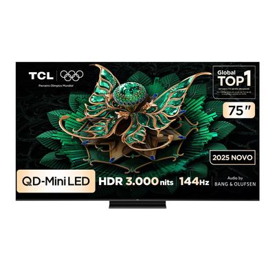 Smart TV 75 75C7K 4K QD-Mini Led 144Hz com Sistema Operacional Google TV TCL Preto / Bivolt