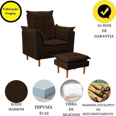 Poltrona De Amamentação Com Puff Quarto Bebê Encanto Suede Marrom