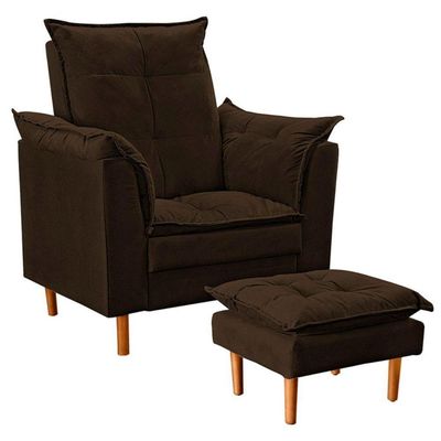 Poltrona De Amamentação Com Puff Quarto Bebê Encanto Suede Marrom