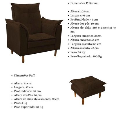 Poltrona De Amamentação Com Puff Quarto Bebê Encanto Suede Marrom