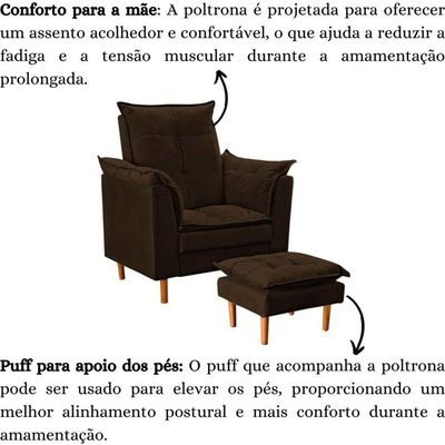 Poltrona De Amamentação Com Puff Quarto Bebê Encanto Suede Marrom