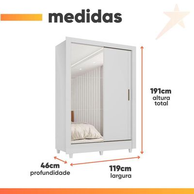 Guarda Roupas Solteiro Com Espelho 2 Portas De Correr 2 Gavetas Bélgica Andirá Branco