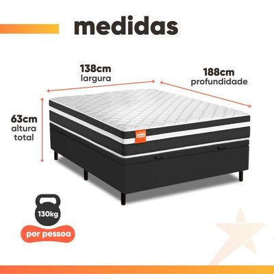 Cama Box Baú Casal Molas Ensacadas Bali 138x188x63cm Preto