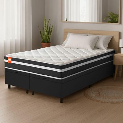 Cama Box Baú Casal Molas Ensacadas Bali 138x188x63cm Preto