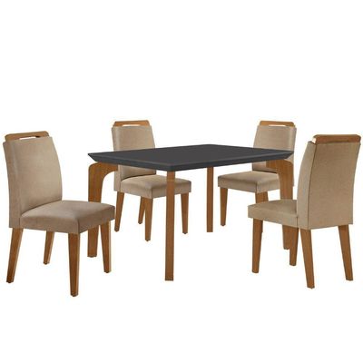 Conjunto Mesa Liz 120cm Mdf Com 4 Cadeiras Athenas Moderna Turim / Grafite / Imbuia
