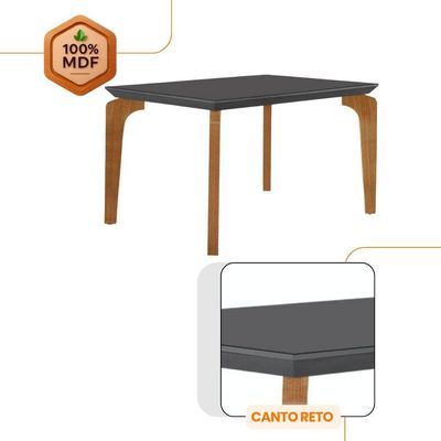Conjunto Mesa Liz 120cm Com Vidro 4 Cadeiras Athenas Moderna Grafite Imbuia Serig. Grafite