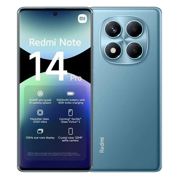 Xiaomi Redmi Note 14 Pro 4G Tela Curva AMOLED FHD 6,67 Pol 8GB RAM 256GB Câmera 200MP OIS Original Azul