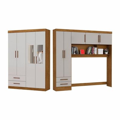 Guarda Roupa Casal Modulado 5 Portas Hercules 4 Portas e 4 Gavetas com Espelho Cinamomo/Off White