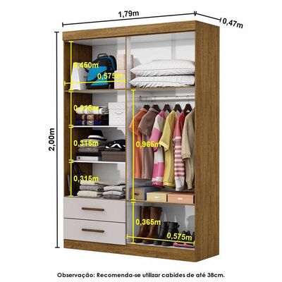 Guarda Roupa Casal Modulado 5 Portas Hercules 4 Portas e 4 Gavetas com Espelho Cinamomo/Off White