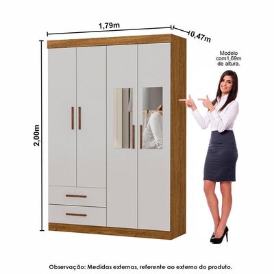 Guarda Roupa Casal Modulado 5 Portas Hercules 4 Portas e 4 Gavetas com Espelho Cinamomo/Off White