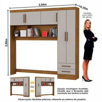 Guarda Roupa Casal Modulado 5 Portas com Cama Hercules 4 Portas 4 Gavetas Cinamomo com Off White