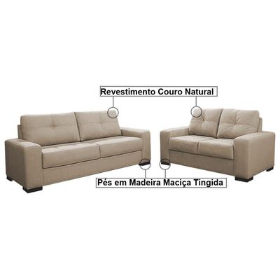 Sofá 2 E 3 Lugares Turim Couro Bege 66
