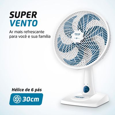 Ventilador de Mesa 30cm Super Vento Maxis Branco e Azul 50W V-30-MX-W 220V