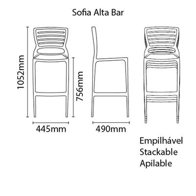 Banqueta Sofia Alta Cinza Tramontina