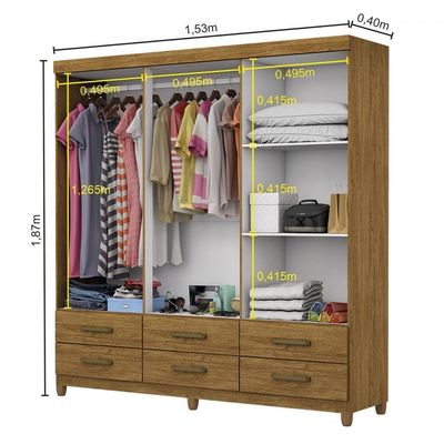 Guarda Roupa D22 6 Portas 6 Gavetas Com Pés Carioca Móveis Freijó
