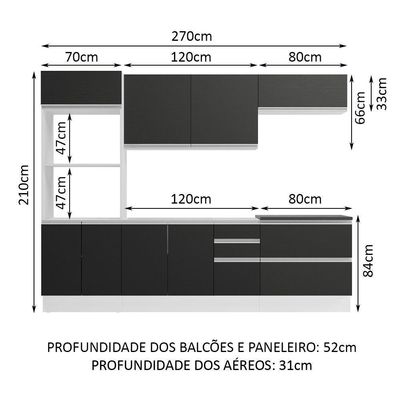 Armário De Cozinha Completa 100% Mdf 270cm Branco/preto Acordes Madesa 06
