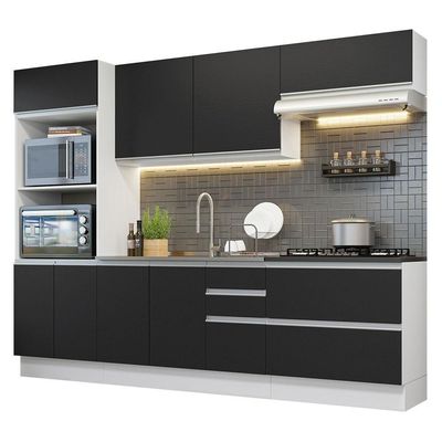 Armário De Cozinha Completa 100% Mdf 270cm Branco/preto Acordes Madesa 06