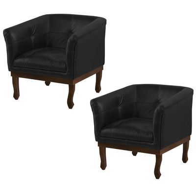 Kit 2 Poltronas Decorativa Noah Couro Preto Fosco