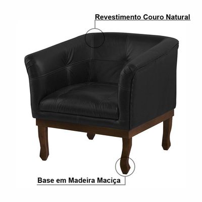 Kit 2 Poltronas Decorativa Noah Couro Preto Fosco