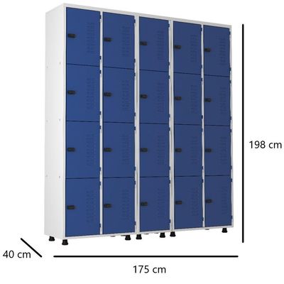 Armário Roupeiro Aço 20 Portas Academia Guarda Volume Trinco Azul