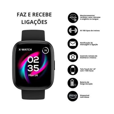 Relógio Smartwatch X-Watch Ref: Xswuqpi001 Pxpx Grafite Touch Screen