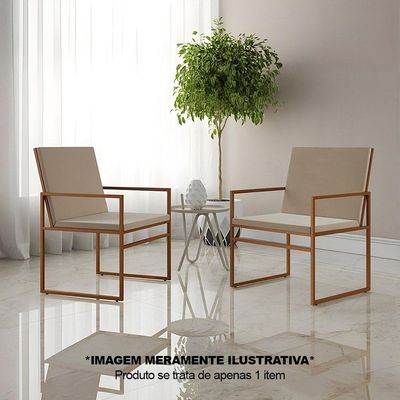 Poltrona Industrial Estofada Isa Veludo Bege Base Cobre