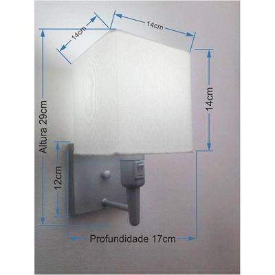 Arandela Quadrada Vivare Md-2019 Com Interruptor E Cúpula Em Tecido - Bivolt Cinza-branco 127-220v