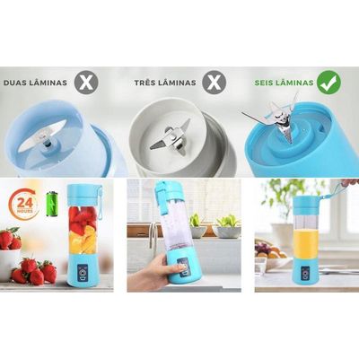 Mini Liquidificador Portátil Usb Recarregável Azul +