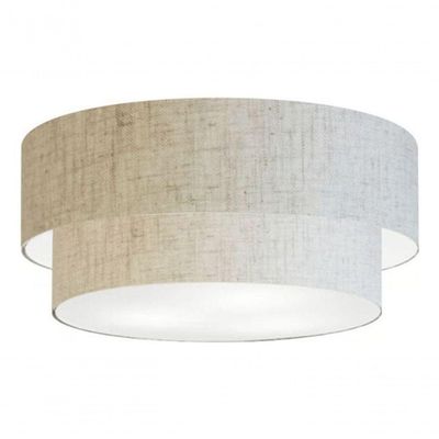 Plafon Duplo Cilíndrico Vivare Md-3064 Cúpula Em Tecido 70x60cm - Bivolt Rustico-bege 127/220v