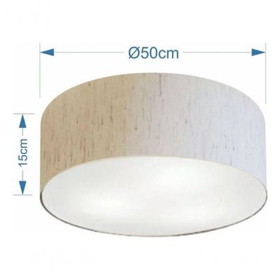 Plafon Cilíndrico Md-3014 Cúpula Em Tecido 50x15cm Linho Bege - Bivolt