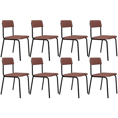 Kit 08 Cadeiras Estofada Para Sala De Jantar Sense Preto C01 Linho Rosa - Lyam Decor