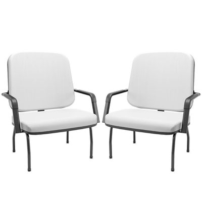 Kit 02 Cadeiras De Escritório Recepção Com Braço Fixa Preta Magno P03 Vinil Branco - Lyam Decor