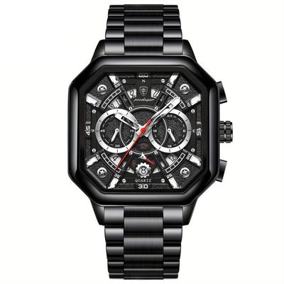 Relógio De Quartzo Com Cronógrafo Mostrador Luminoso Pulseira Em Aço Inoxidável 5atm Preto Prata