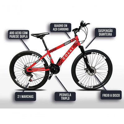 Bicicleta Colli Mônaco Aro 26 Disco 21 V Rapid Fire Cor Vermelho Tamanho Do Quadro 13,5 Vermelho