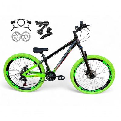 Bicicleta Aro 26 VikingX Tuff X44 21v Freio a Disco Preto-verde