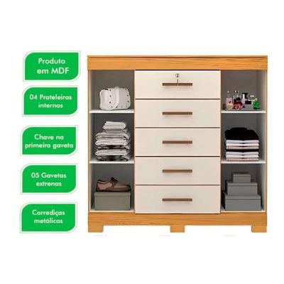 Cômoda De Quarto 2 Portas E 5 Gavetas Diana Cinamomo - Acp