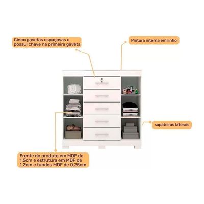 Cômoda De Quarto 2 Portas E 5 Gavetas Diana Cinamomo-off White - Acp