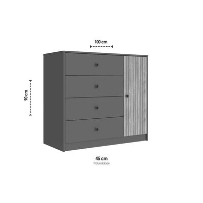 Cômoda De Quarto Mb 1059 C- 1 Porta E 4 Gavetas 100cm Mel - Movelbento