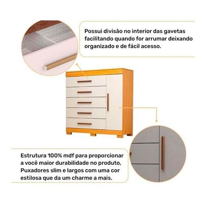 Cômoda De Quarto Rayane 1 Porta E 5 Gavetas C- Sapateira Cinamomo - Acp
