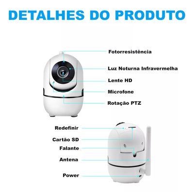 Babá Eletrônica Câmera Wifi Sem Fio Visão Noturna Microfone
