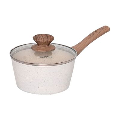 Panela Aluminio Cerâmica Antiaderente 16cm Mimo Style Marmol Cook Com Fundo Triplo Indução 1,3 Litros E Tampa De Vidro